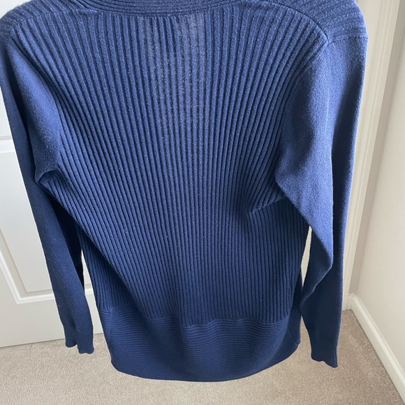 Ann Taylor Navy Ribbed Cardigan, XSP - Picture 6 of 10